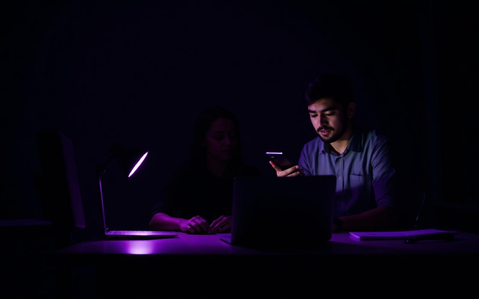 Equipe analisando resultados do negócio à noite