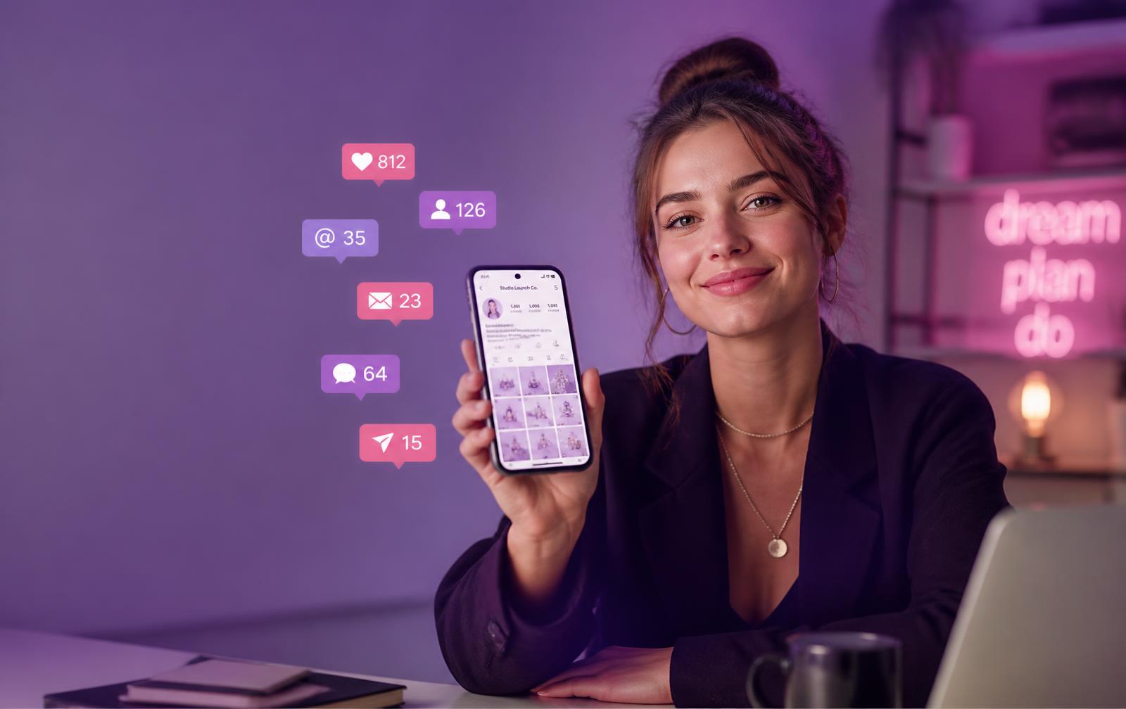 Dona de negócio conferindo mensagens no celular